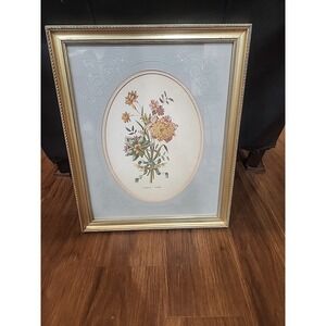 Vintage Windsor‎ Art Matted Framed Floral Print Etched Glass Gold Frame 14x17